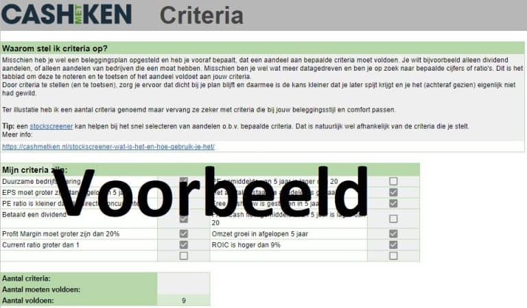Aandelen Analyse Tool Criteria