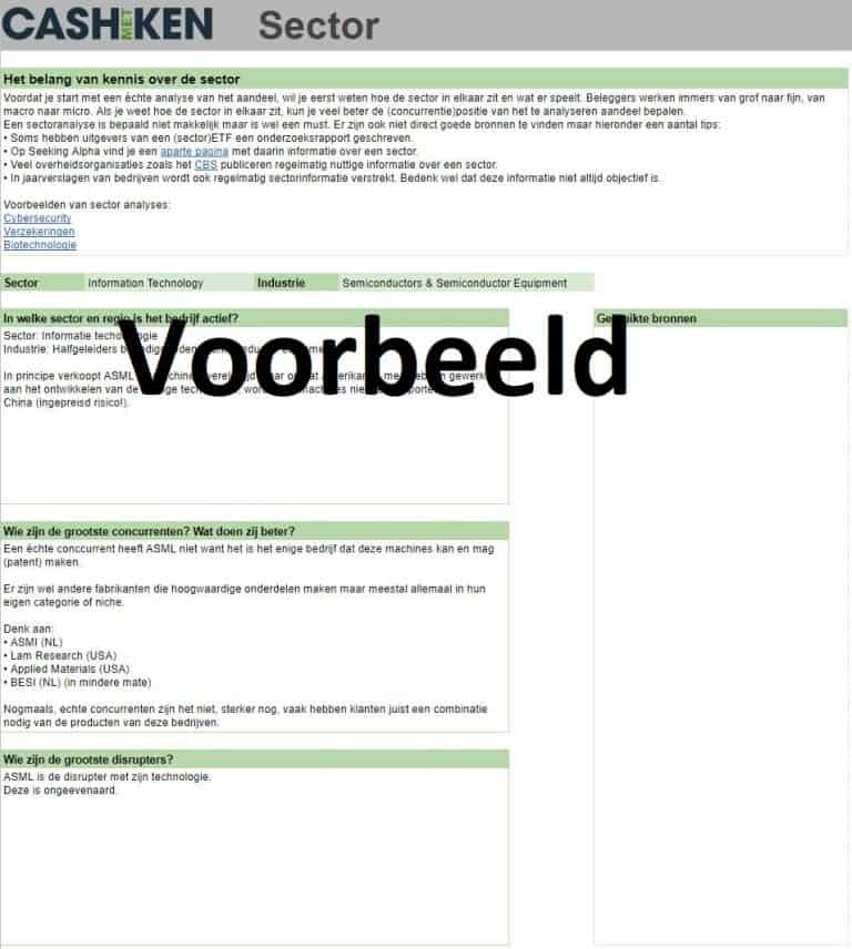 Aandelen Analyse Tool Sector