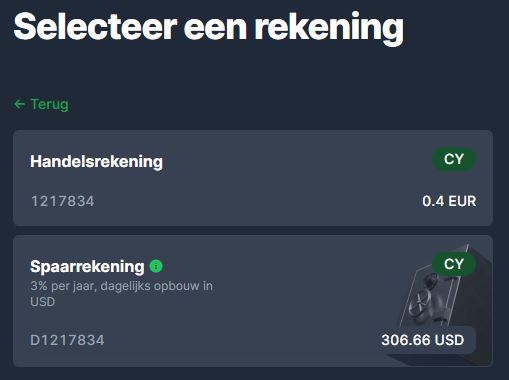 Freedom24 selecteer rekening